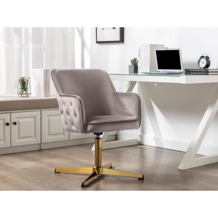 chaise de bureau - velours - taupe - capuli - vente-unique - pivotante - avec accoudoirs - fixe