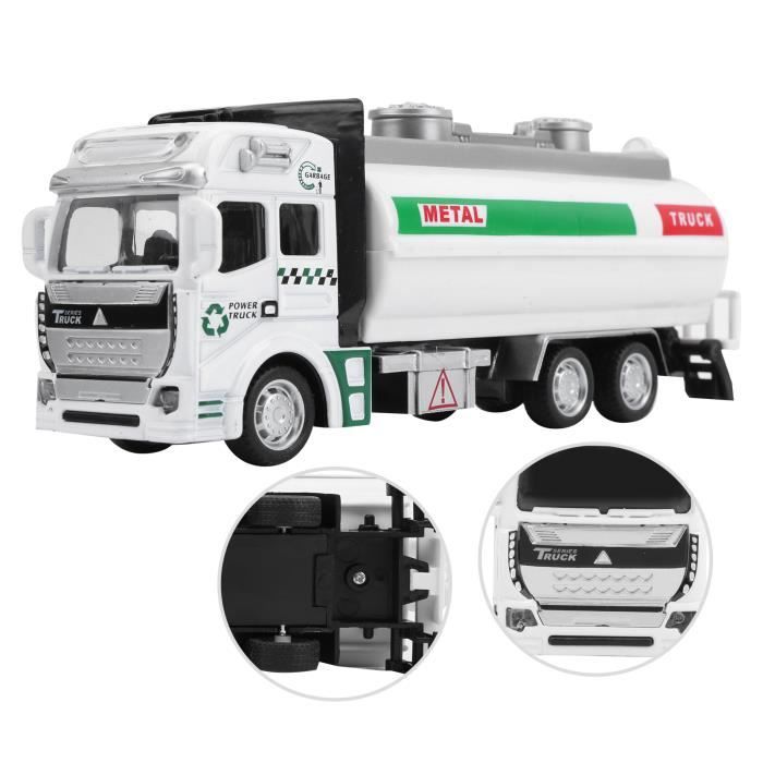 Jouet Ancien Camion Citerne Benzin Avec Remorque, Fer Blanc, Mécanique, Occasion