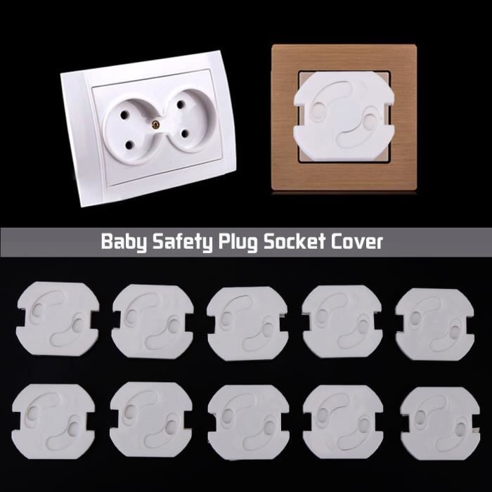 Lot De 10 Cache-prises Sécurité Enfant – Avec Boucle Cachée – Blanc, Installation Facile – Protection Anti-choc, Anti-poussière