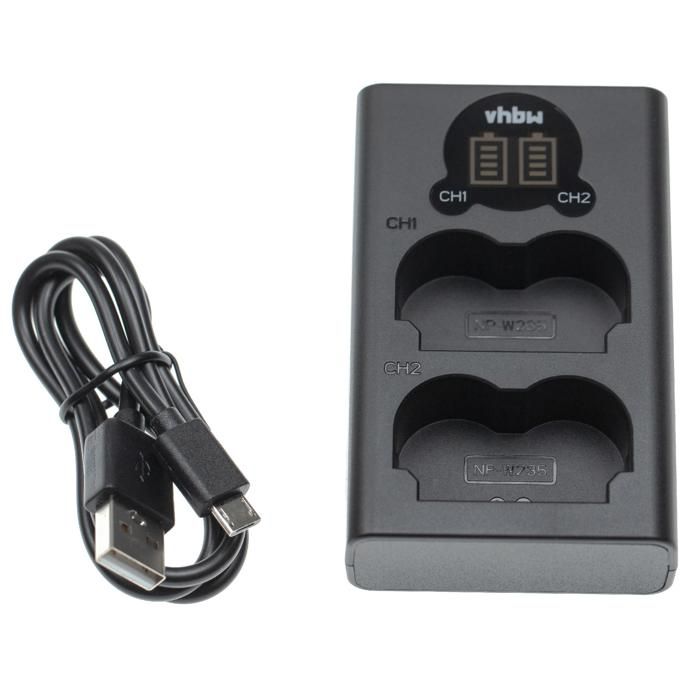 Vhbw Chargeur USB de batterie double compatible avec Fuji / Fujifilm NP-W235 batterie appareil photo digital, DSLR, action cam