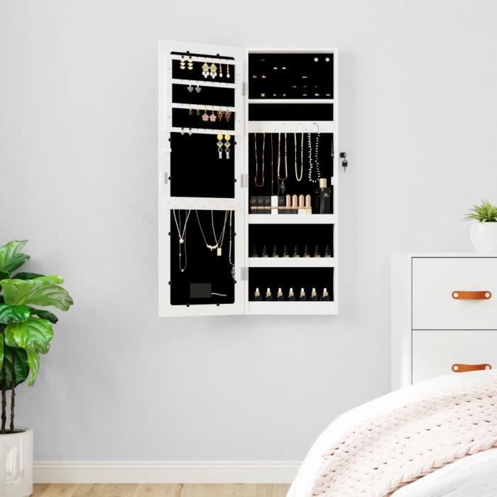 vidaXL Armoire à bijoux avec miroir et éclairage LED mural blanc 353250
