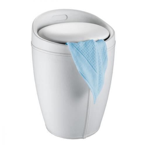 WENKO Tabouret Panier à linge, coffre à linge et tabouret salle de bain Candy, similicuir, 20 litres, Plastique, blanc