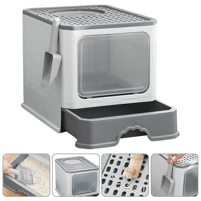 Comparer les prix de Willonin® Bac à Litière pliable pour chat, Bac avec pelle tiroir Respirant, Maison de Toilette Anti Odeur, Gris L50 x P35 x H38 CM