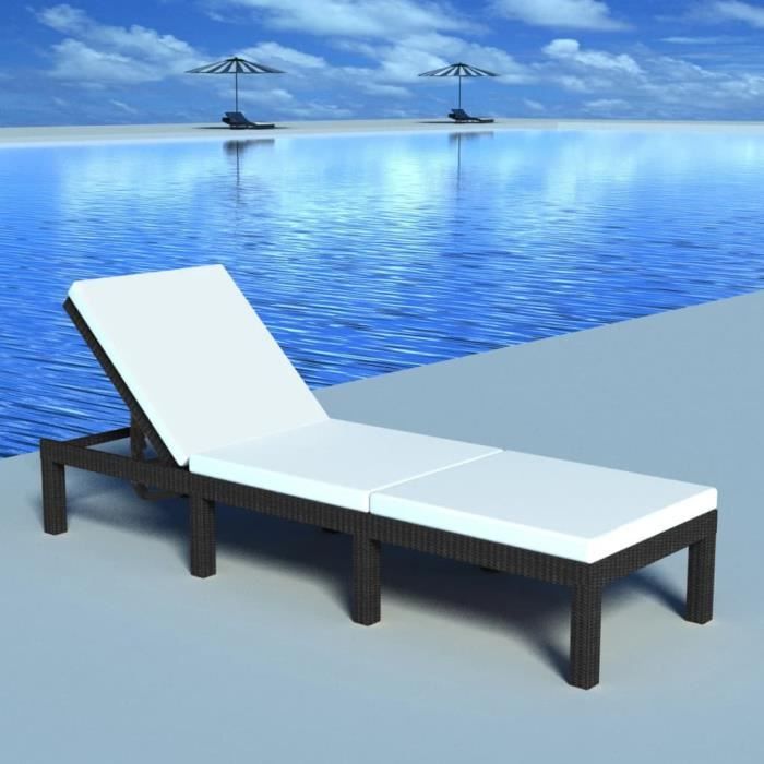 tip - bains de soleil - chaise longue avec coussin résine tressée noir - yosoo - dx19340