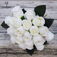 rouge - Bouquet de fleurs blanches artificielles en soie, 18 têtes, pour décoration, DIY, Bouquet de Mariage-1