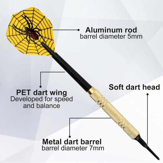 POFET Lot De 12 Fléchettes à Pointe En Acier De 22 G Avec
