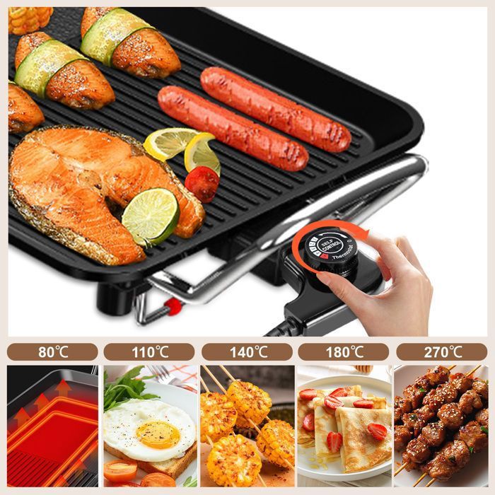 Plancha Électrique 1200W Antiadhésive - 30 Cm, Sans Fumée - Pour Grillades, Pancakes, Crêpes - Prise UE