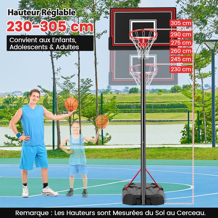 GOPLUS Outdoor Basketball Basketball, Basket Height Adjustable from 245 to 305 cm, Basketball Basket with Stand, Portable with Wheels, Basketball Hoop for Teenagers and Adults