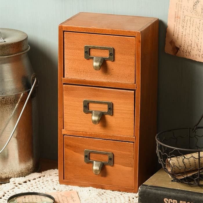 Boîte de rangement,petit tiroir de rangement rétro en bois à trois