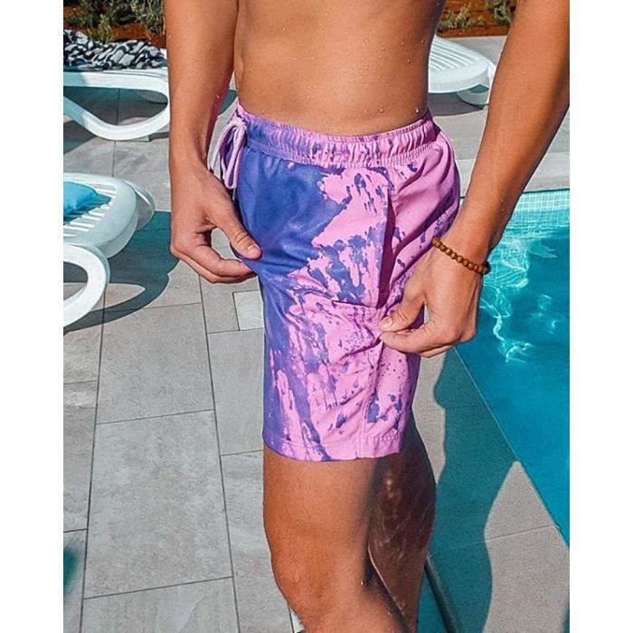 Short pour homme qui change de couleur lorsqu il est expose a l eau maillot de bain de plage taille plus bicolore Pink purple Cdiscount Pret a Porter