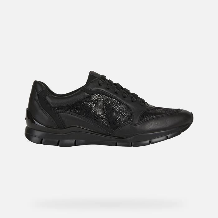 Baskets basses D SUKIE Femme GEOX Noir Cuir Lacets Droit Noir Cdiscount Chaussures