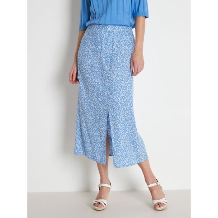 Jupe fluide imprimee elastiquee BALSAMIK Bleu Femme Bleu blanc Cdiscount Pret a Porter