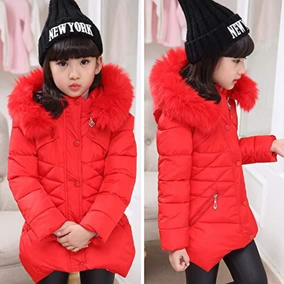 Manteau Enfant Fille Doudoune Rouge Hiver Chaud