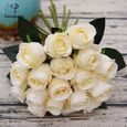 rouge - Bouquet de fleurs blanches artificielles en soie, 18 têtes, pour décoration, DIY, Bouquet de Mariage-2