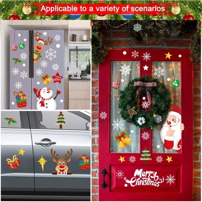 Décoration Noël 3D Fenêtre – Père Noël Et Renne Coincés Dans La Vitre ! Autocollant Brisé Inclus – Déco Humoristique Pour Maison/bureau - 3