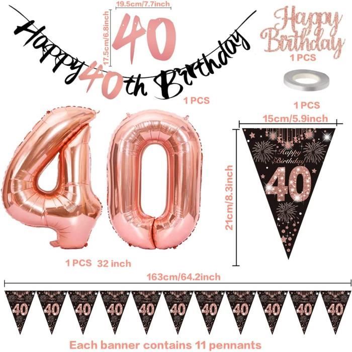 Décoration 40 Ans – Guirlande Happy Birthday, Spirales Noires Et Dorées – Kit Anniversaire Homme Ou Femme