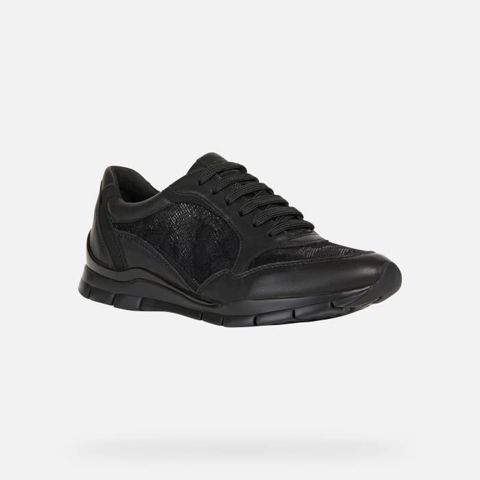 Baskets basses D SUKIE Femme GEOX Noir Cuir Lacets Droit
