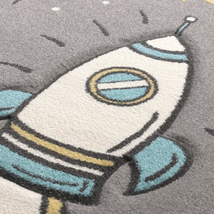 Paco Home Tapis Chambre Enfant Adorable Fusée Espace Terre Astronaute  Étoiles Lune en Gris, Dimension:120x170 cm