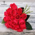 rouge - Bouquet de fleurs blanches artificielles en soie, 18 têtes, pour décoration, DIY, Bouquet de Mariage-3