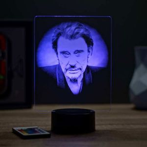 Lampe Johnny Hallyday cylindrique avec son autographe