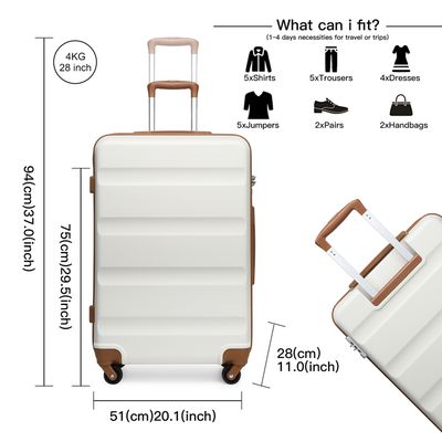 KONO - Valise Rigide 74 Cm - 4 Roues Silencieuses - 105L - Ultra Légère - Serrure TSA - Blanc Crème