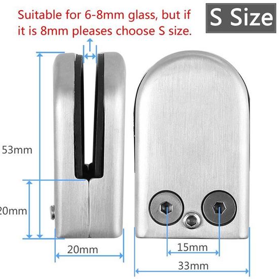 Proster 16 PCS Pinces à Verre Taille S (6–7 mm) en Acier Inoxydable 201 – Dos Plat, Finition Brossée, Fixation Antirouille avec Vis de Serrage pour Balustrade, Garde-Corps, Escalier et Main Courante