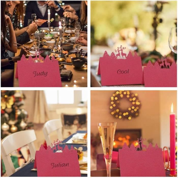 Marque-places De Noël En Papier Kraft 50 Pièces Découpe Flocon Et Renne