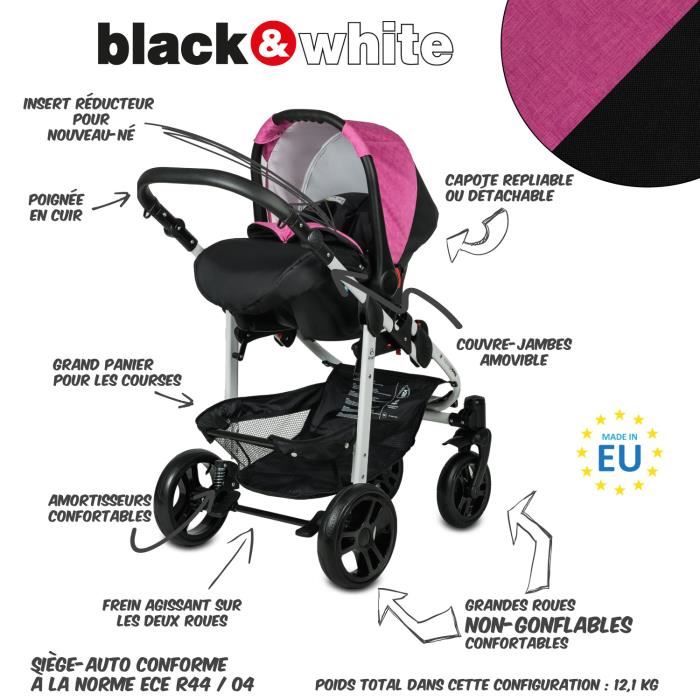Poussette Combin e Trio 3 en 1 B W Rose Fuchsia Noir Cdiscount