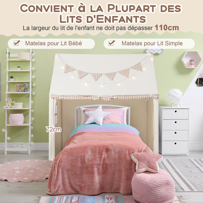 Tente De Jeu Enfant – Pliable, 150x100x150 Cm – Avec Drapeaux, Guirlandes Lumineuses – Intérieure/extérieure – Beige, Polyester Résistant