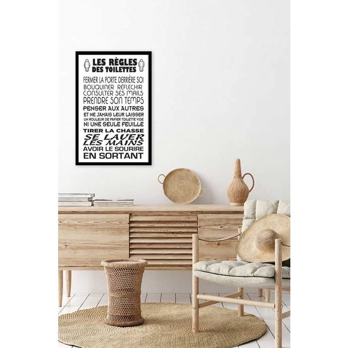 Tableau Déco "Les Règles De La Maison" - 50x80 Cm - Fabrication Française - Toile Imprimée Sur Châssis Bois - 13