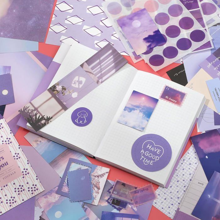 Kit Scrapbooking KINBOM Stile Vintage Viola - Taccuino A6, Carte, Adesivi E Nastri Washi Per DIY E Regali