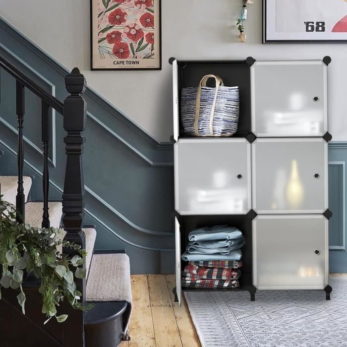 Étagère Rangement Modulaire 6 Cubes COSTWAY – Cubes 30x30x30 Cm, Plastique PP Et Métal – Assemblage Facile Avec Connecteurs ABS, Marteau Inclus – Pour Salon, Chambre, Bureau
