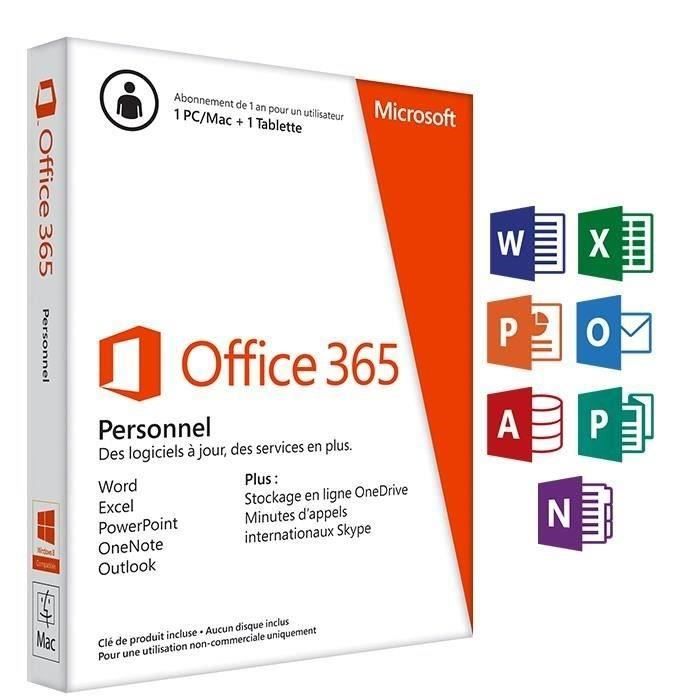 Office 365 Personnel - Inclut les nouveaux logiciels Office 2016 pour 1 PC/ Mac + 1 tablette + 1 smartphone pendant 1 an - Cdiscount Informatique