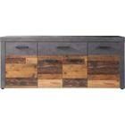 TRENDTEAM Buffet bas INDY 4 Portes et 1 Tiroir - Mélaminé bois vieilli et gris mat - L 178 x P 40 x H 77 cm