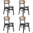 WAHSON OFFICE CHAIRS Wahson Chaise de Salle à Manger Lot de 4 Chaise Salle à Manger Bois Rétro et Rotin, Chaise de Cuisine pour Salon, Cuir PU, Noir