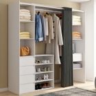 IDMARKET Dressing extensible double XXL MERYL 120/180 cm blanc avec tiroirs + étagères + penderie + rideau gris