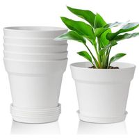 6Pcs Pot de Fleur Blanc de 15cm en Plastique,Pot de Terre avec Trou d'échappement Convient aux Jardins,Balcon Extérieurs Intérieurs