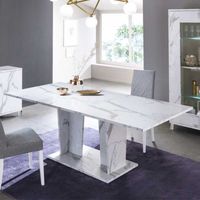 Table de repas 180/225 cm marbre blanc brillant - CARRARE - Blanc - Bois - L 180/225 x l 100 x H 76 cm - Table de repas