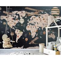 Papier Peint Intissé Panoramique Carte du monde Enfant Garçon 368x254 cm Tapisserie Chambre Photo Non Tissé Muraux Trompe l'oeil