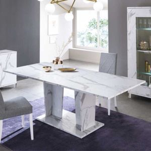 TABLE À MANGER SEULE Table de repas 180/225 cm marbre blanc brillant - 