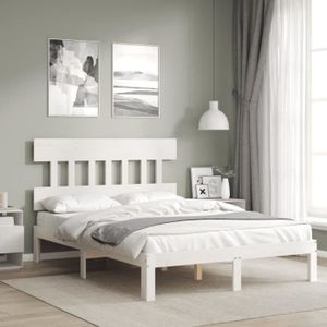 STRUCTURE DE LIT Cadre de lit-FDIT-avec tête de lit blanc 140x190 c