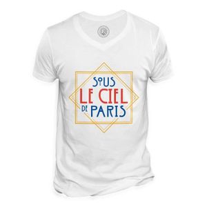 T-SHIRT T-shirt Homme Col V Sous le ciel de Paris France Luxe Vintage
