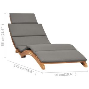 CHAISE LONGUE Chaise longue pliable en bois de teck avec coussin gris foncé - VINGVO - Exotique - Dimensions 175 x 50 x 55 cm
