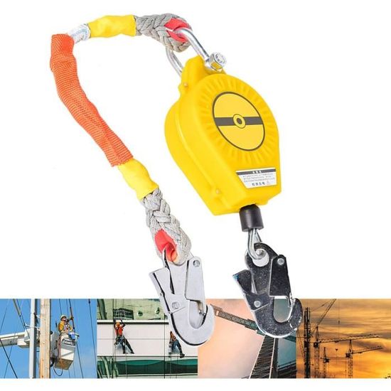 Dispositif Antichute à Rappel Automatique 10m - Harnais Sécurité 150KG Avec Freinage Double - Vert