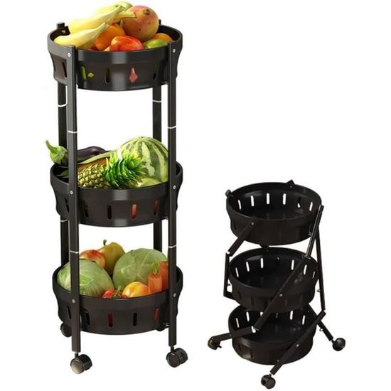 Chariot utilitaire en plastique noir avec roulettes, panier de