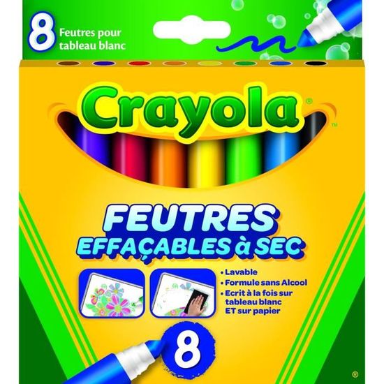 8 Feutres Effaçables Crayola – Lavables, Sans Odeur, Pour Tableau Blanc Et Papier – Dès 3 Ans