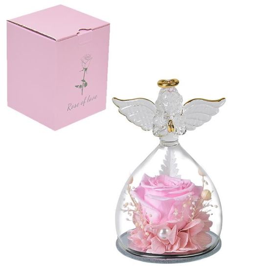 Rose éternelle Sous Cloche Ange - Cadeau Femme Pour Noël, Fête Des Mères, Anniversaire