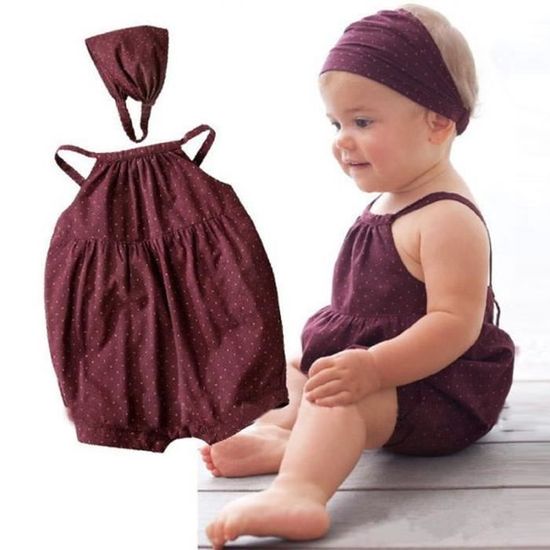 0 24 Mois Bebe Fille Body a Pois Vetement Ete Nouveau ne Barboteuse a Bretelles Marron Cdiscount Pret a Porter