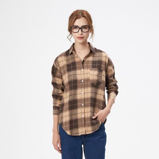 Chemisier à Carreaux OUSIMEN Femme - Manches Longues Boutonnées | Tunique Décontractée Style Casual