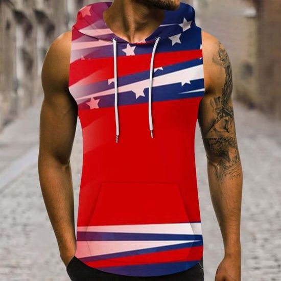 Gilet Sans Manche Homme Capuche Débardeur Sport Col Mao Respirant